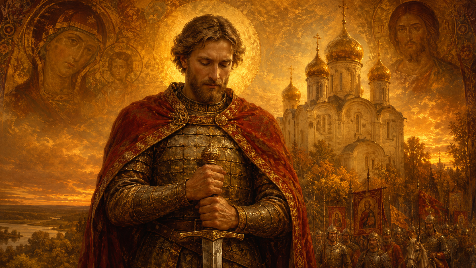 Святой благоверный князь Александр Невский с мечом и молитвой