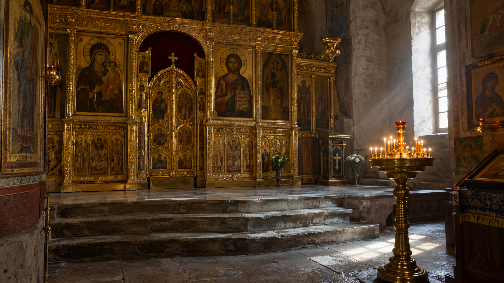 Низкие ступени к иконостасу старого храма