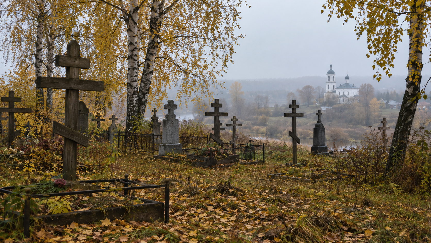Сельское кладбище поздней осенью