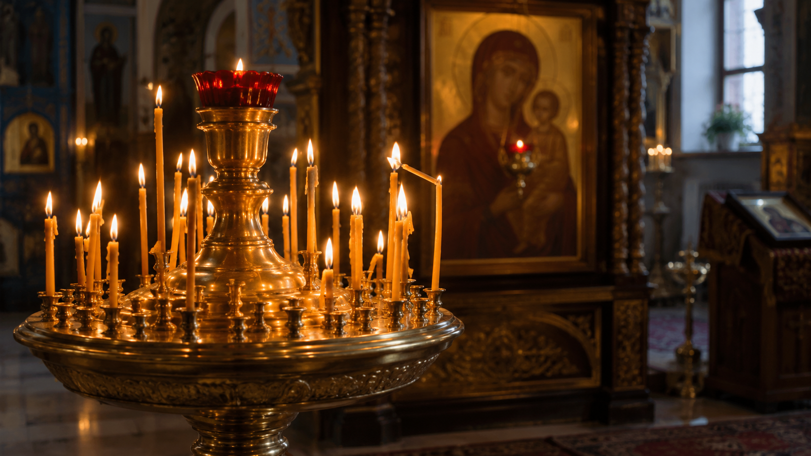 Свечи на подсвечнике в храме